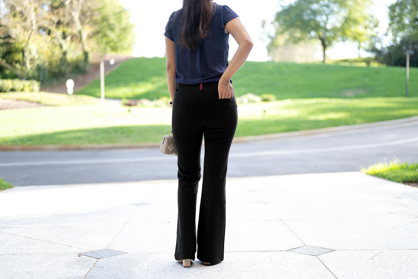 The Audrey Slip-On Ponte Flare Pant BLACK